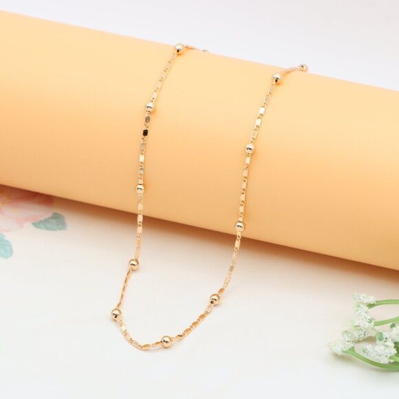 Elegant Rose Gold Necklace with Beaded Detailing, XPNL0403 - Picture 1 of 11